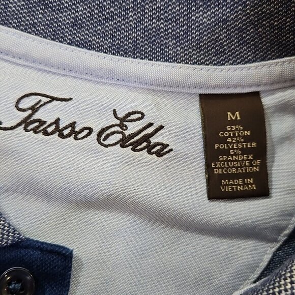 Tasso Elba Polo Shirt Men's Medium Navy Blue Floral Short Sleeve Hidden Buttons - Picture 5 of 12